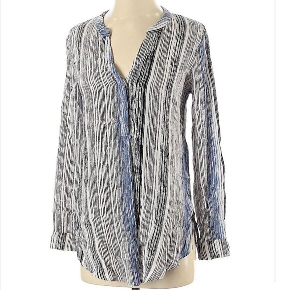 Astr Striped Button Up Long Sleeve Blouse Top XS - Picture 1 of 6